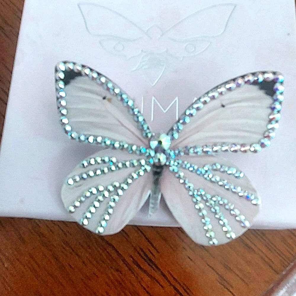 NWT Handmade Vegan Leather and Swarovski Crystals Buterfly Brooch